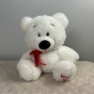 White Plush Teddy Bear with Red Accents